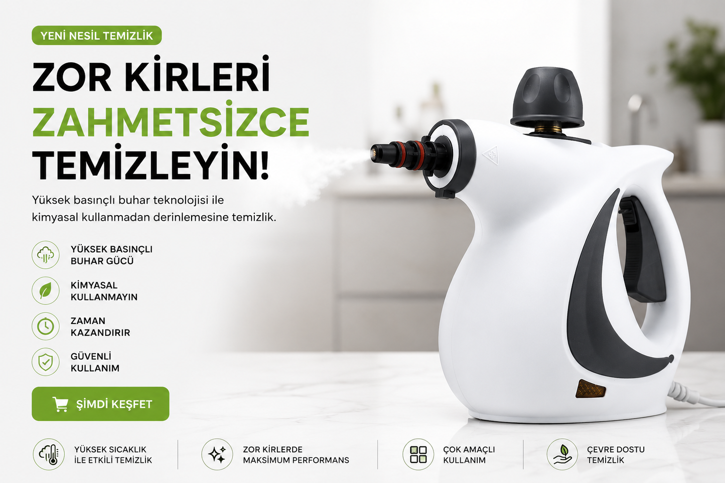 Nexora SteamPro™ Çevre Dostu El Tipi Buharlı Temizleyici