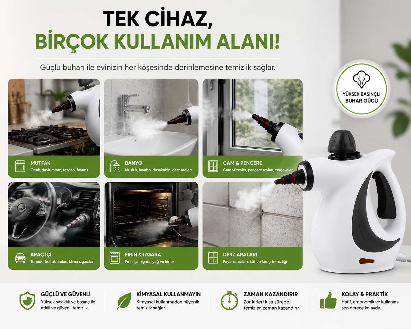 Nexora SteamPro™ Çevre Dostu El Tipi Buharlı Temizleyici